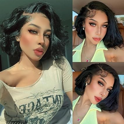 Bob-Perücke aus Echthaar, 13 x 4 Spitzenfrontperücken für schwarze Frauen, vorgezupftes Babyhaar