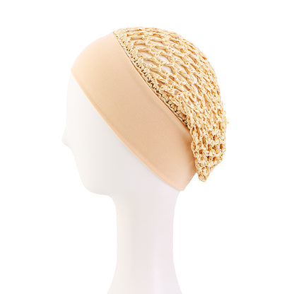 Solid Color Elastic Wide-Brimmed Crochet Hair Protection Net Cap, Sleep Cap, Breathable Headscarf Cap Jdw-65