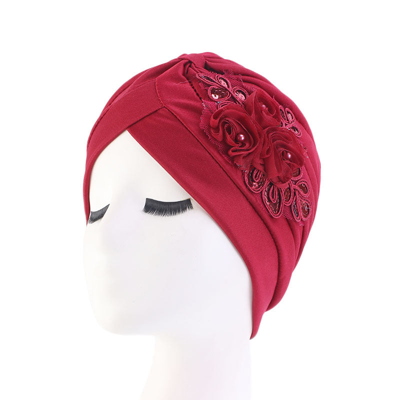 Cross-border supply fashion street shot flower bag head hat solid color pleated Indian hat ethnic hat TJM-24X