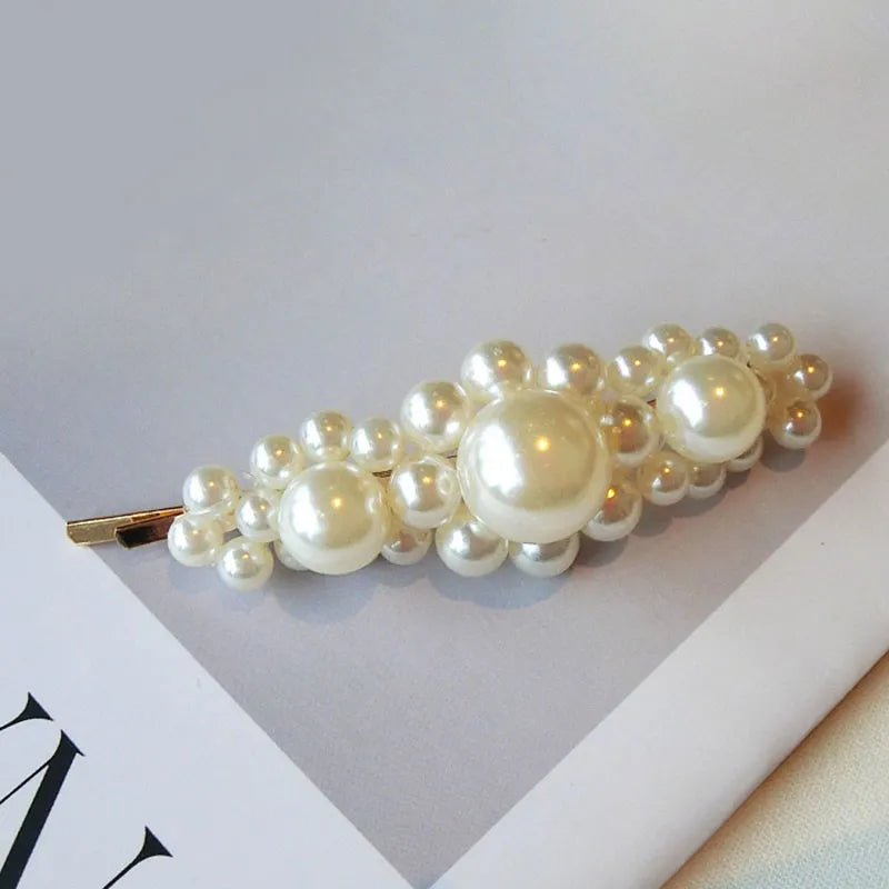 Women's Korean Style Pearl Inlaid Technic Barrette Hair Accessories For Prom Wedding Party Gift