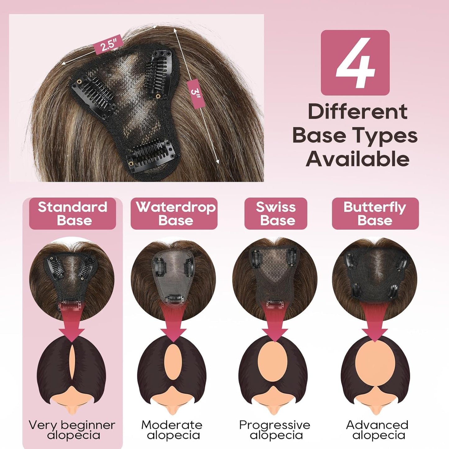 Real Human Hair Topper10 inch Women for Thinning Hair Swiss Base  Hairpiece