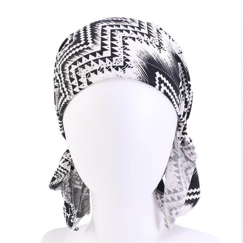 Cross-Border New Women's Cotton Braided Pirate Hat Triangle Turban Hat Printed Turban Hat Chemotherapy Hat