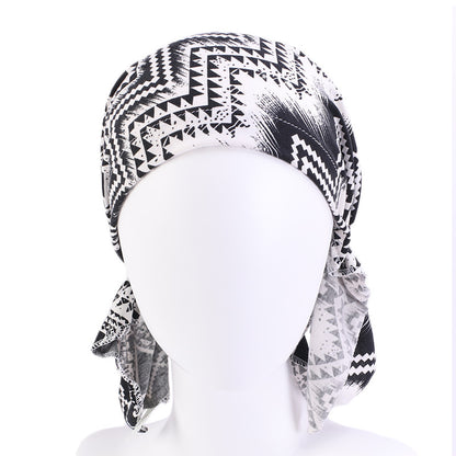 Cross-Border New Women's Cotton Braided Pirate Hat Triangle Turban Hat Printed Turban Hat Chemotherapy Hat