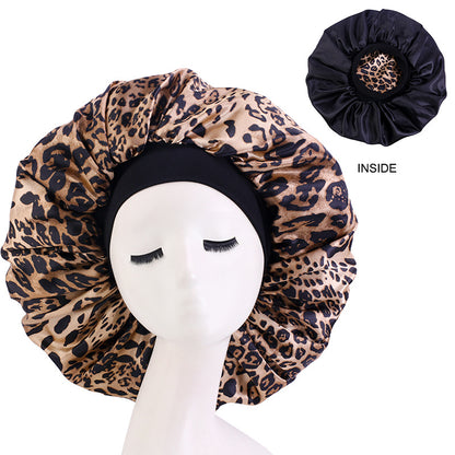 Cross-border Hot Selling Wide-brimmed Stretch Double-layer Sleeping Cap Sade Printed Extra Large Shower Cap Beauty Hair Care Cap