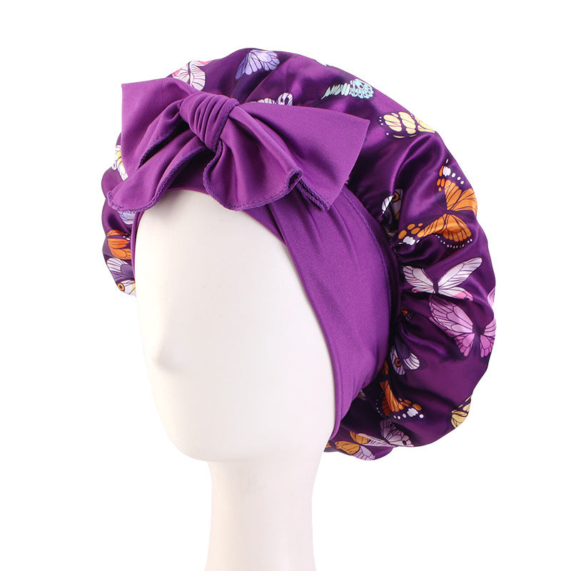 New popular butterfly printed sleep cap with elastic ribbon round cap for hair care and cloth hat JDB-301J-2 in Europe and America