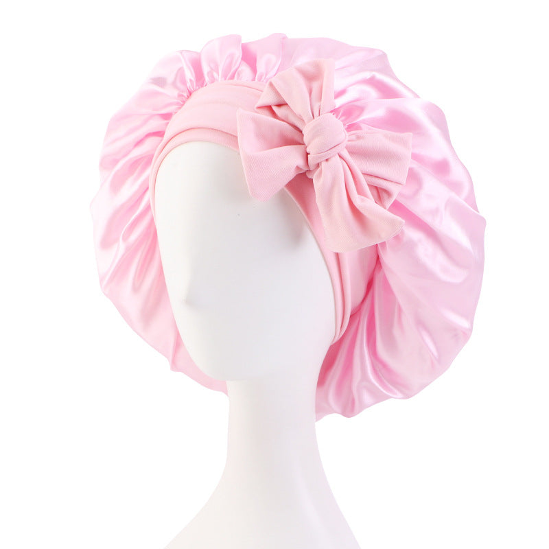 Cross-border supply solid color streamer round hat bow satin wide-brimmed nightcap advertising cap makeup cap JDB-301L