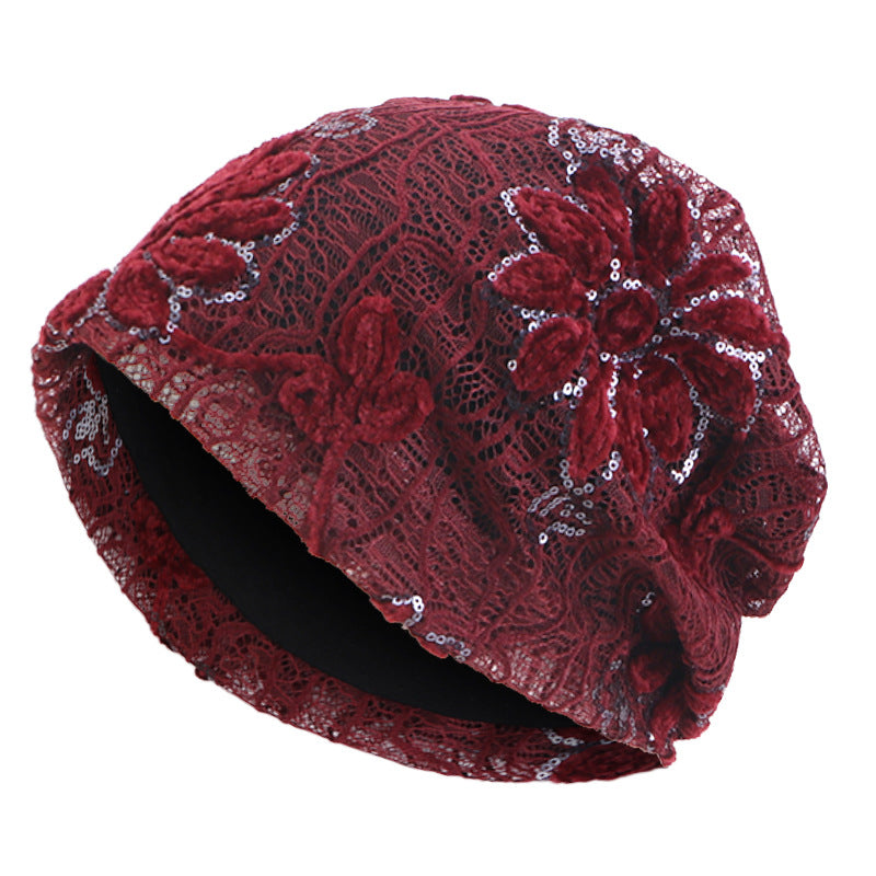 Spring and Autumn New Lace Sequin Pullover Hat, Headscarf Hat, Headwrap Hat, Cross-Border Hat Jdu-150