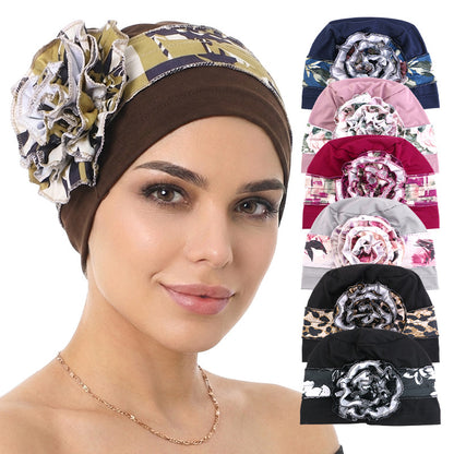Amazon's New Hat with Large Floral Pattern on the Side, Headscarf Hat, Hair Loss Cap, Postpartum Head Wrap Hat Jdt-515