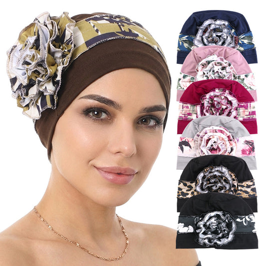 Amazon's New Hat with Large Floral Pattern on the Side, Headscarf Hat, Hair Loss Cap, Postpartum Head Wrap Hat Jdt-515