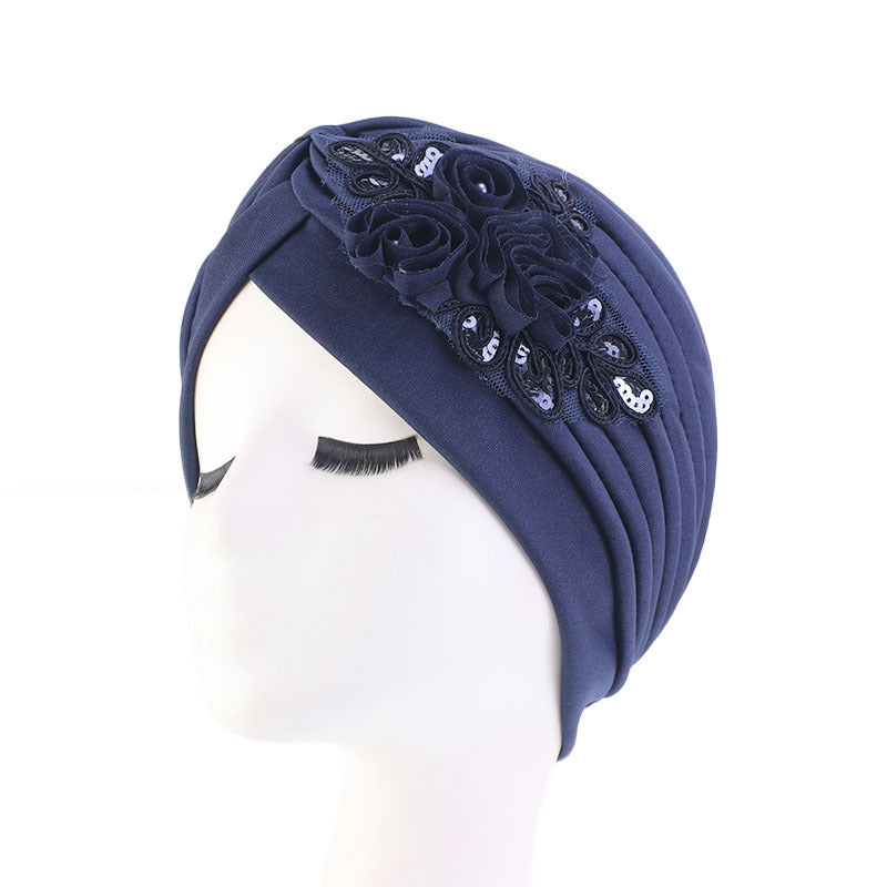 Cross-border supply fashion street shot flower bag head hat solid color pleated Indian hat ethnic hat TJM-24X