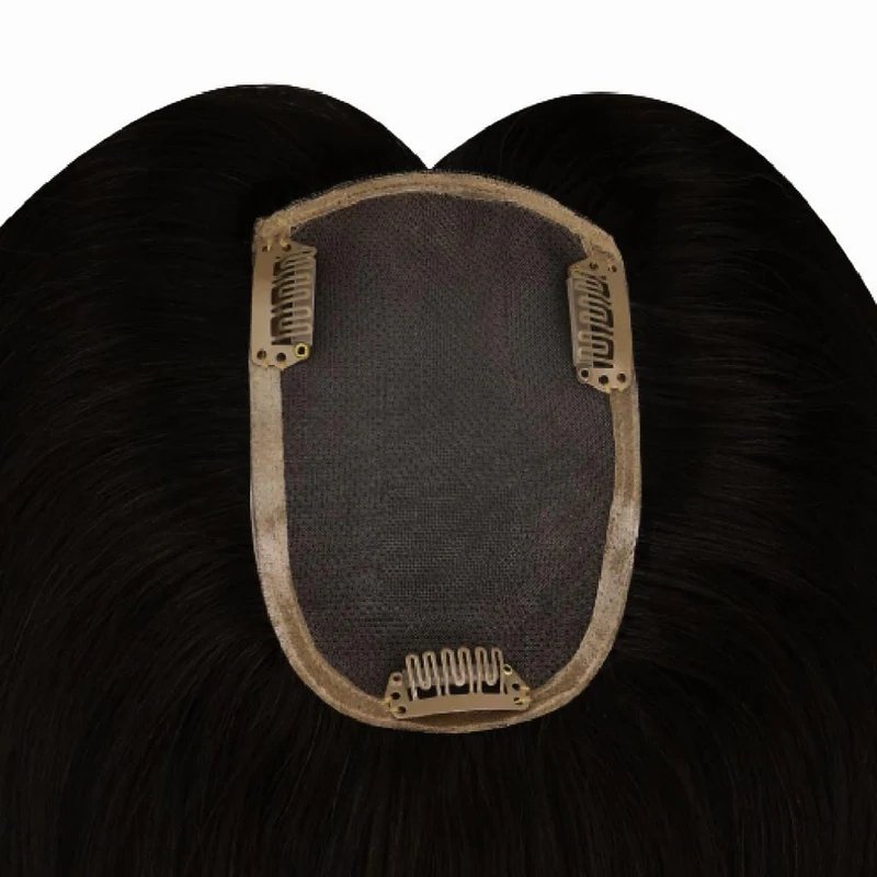 Human Hair Toppers Invisible Wiglet Hair pieces Without Bangs Off Black #1B[Density Upgrade 150%]