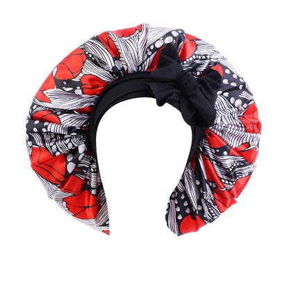 African Print Sal Nightcap Large Stretch Ribbon Tape Cap Strap Shower Cap JDB-408J