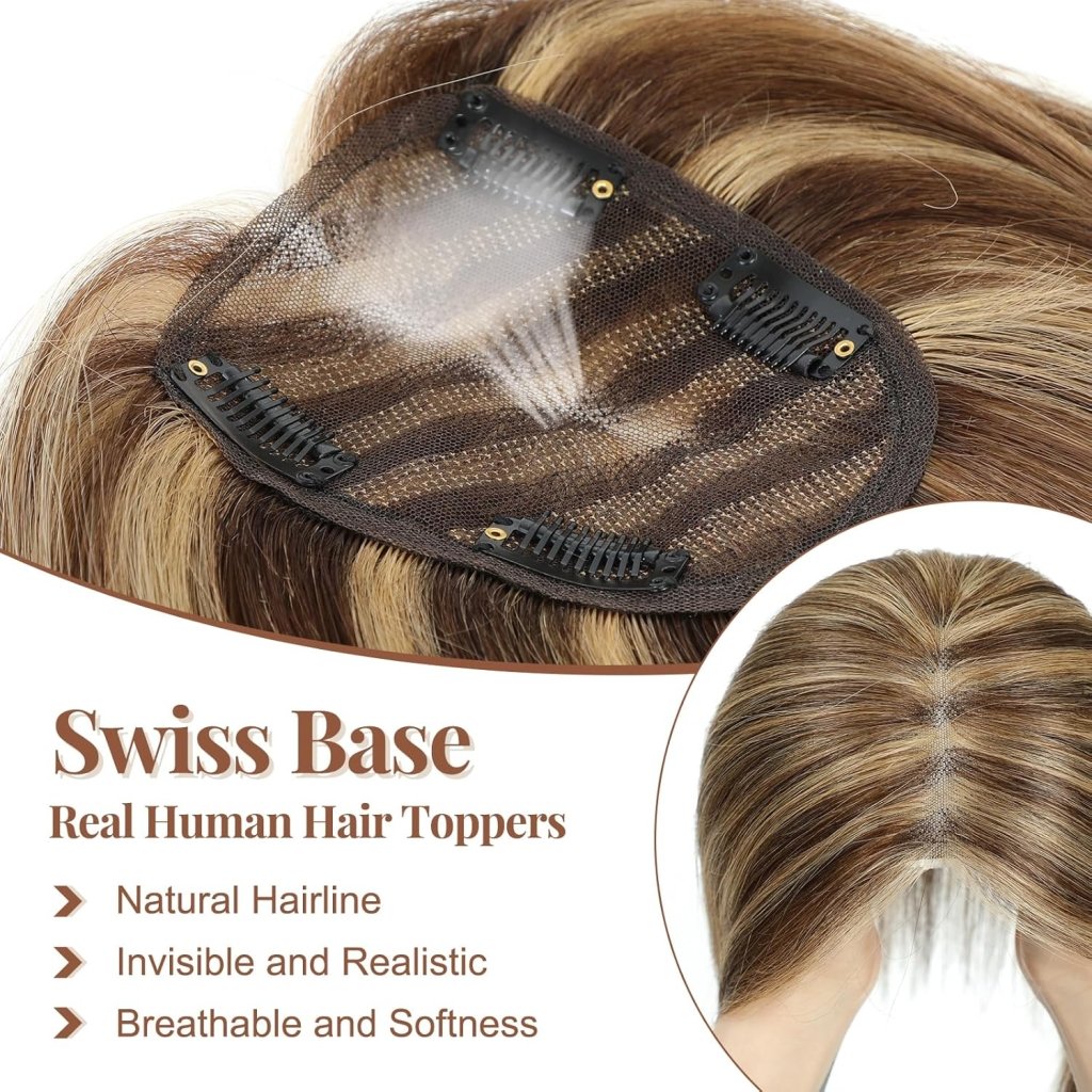 Hair Toppers for Women Real Human Hair 150% Density Clip In Topper Hairpieces 10 × 12CM Swiss Base Wiglet Top Hair Pieces for Women with Thinning Hair（12Inch,1B#）
