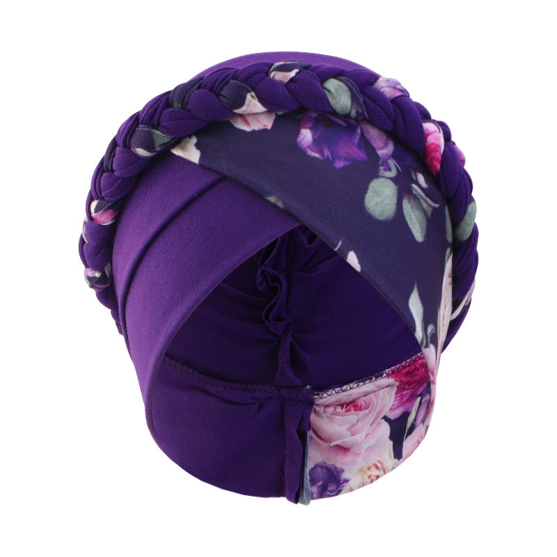 Cross-Border Printed Two-Color Braided Turban Hat Cross-Style Women's Turban Ethnic Turban Jdt-429I