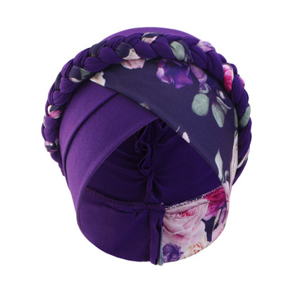 Cross-Border Printed Two-Color Braided Turban Hat Cross-Style Women's Turban Ethnic Turban Jdt-429I