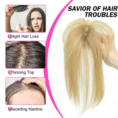 Hair Toppers For Women Real Hair 360° 3D Cover Human Hair Topper Wig with Bangs Hair Pieces