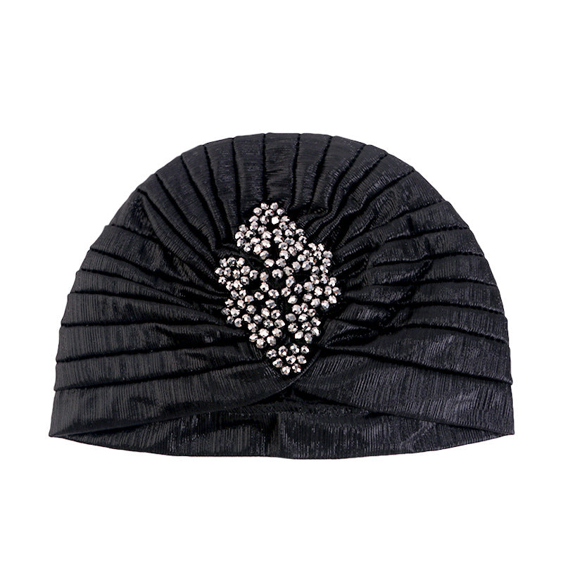 Cross-border Golden Diamond Retro Pleated Hood Bronzing Indian Hat Cloth Hat JDT-413C