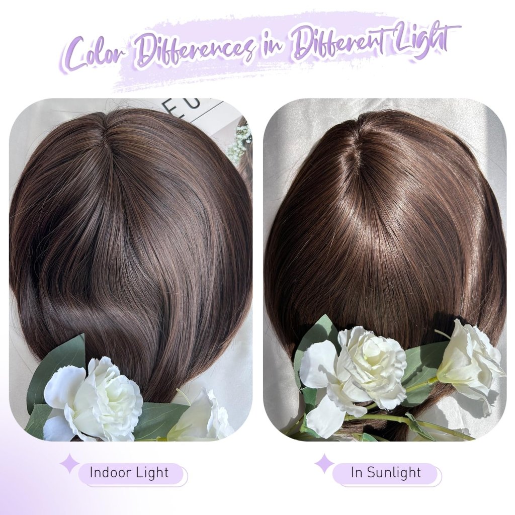 Human Hair Pieces Short Bob Hair Toppers with Bangs Side Part Hair