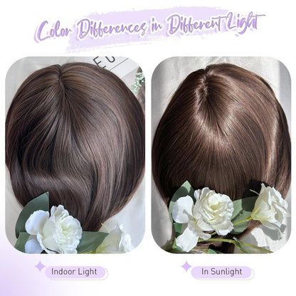 Human Hair Pieces Short Bob Hair Toppers with Bangs Side Part Hair