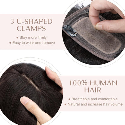 Human Hair Topper with Bangs - Real Human Hair Toppers for Women with Thin Hair