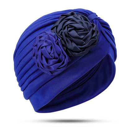 New Double Color Plate Flower Head Towel Hat Retro Fashion Hat Imitation Silk Indian Hat TJM-24Q