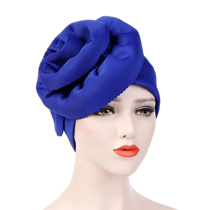Plicated Flowers Fashion Pure Colour Turban