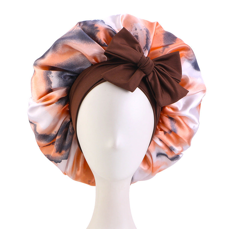Cross-Border Supply Tie-Dye Ribbon Satin Nightcap, Strap Nightcap, Knotted Hair Protection Cap Jdb-408J-3