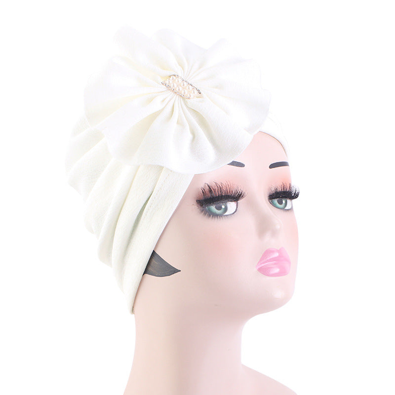 Cross-Border Floral Headscarf Hat, African Hat with Pearl and Rhinestone Accessories, Church Wedding Hat Jdt-479A