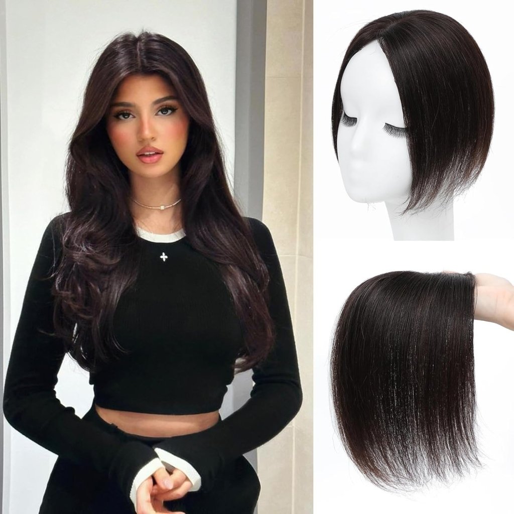 Hair Toppers for Women Real Human Hair, Bangs Hair Clip 360° 3D Cover Human Hair Topper with Bangs