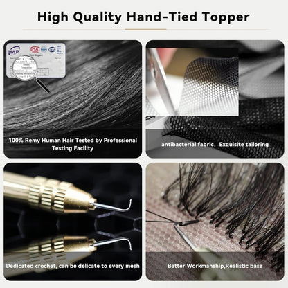 Remy Human Hair Toppers for Women Hand-Tied Hair Toppers with Swiss Lace Base 12in