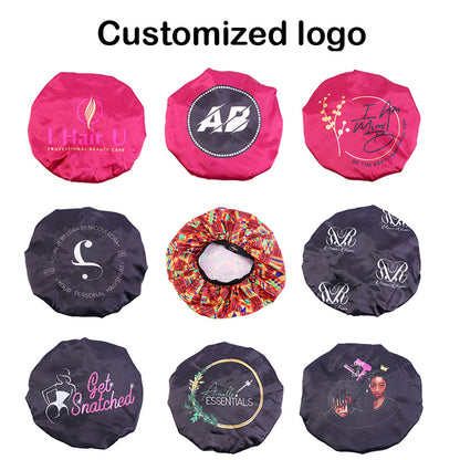 Adjustable Double-layer satin nightcap hair care cap custom LOGO solid color beauty and hairdressing advertising hat