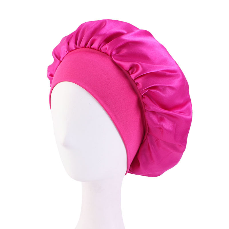 LOGO printing satin nightcap wide brimmed hair band round hat turban hat beauty salon home hat TJM-301