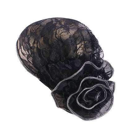 New Breathable Shiny Lace Large Flower Headscarf Hat Versatile Retro Fashion Hat Tjm-202