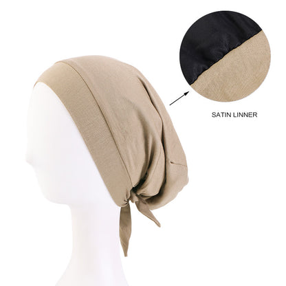 Mundell Strap Satin Lined Double Layer Nightcap Chemotherapy Cap Turban Hair Care Hat JDU-423C
