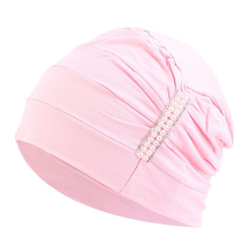 Amazon solid color chemotherapy cap confinement cap pearl accessories modal cotton headscarf cap nightcap JDT-241-1C