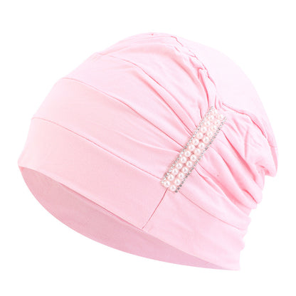 Amazon solid color chemotherapy cap confinement cap pearl accessories modal cotton headscarf cap nightcap JDT-241-1C