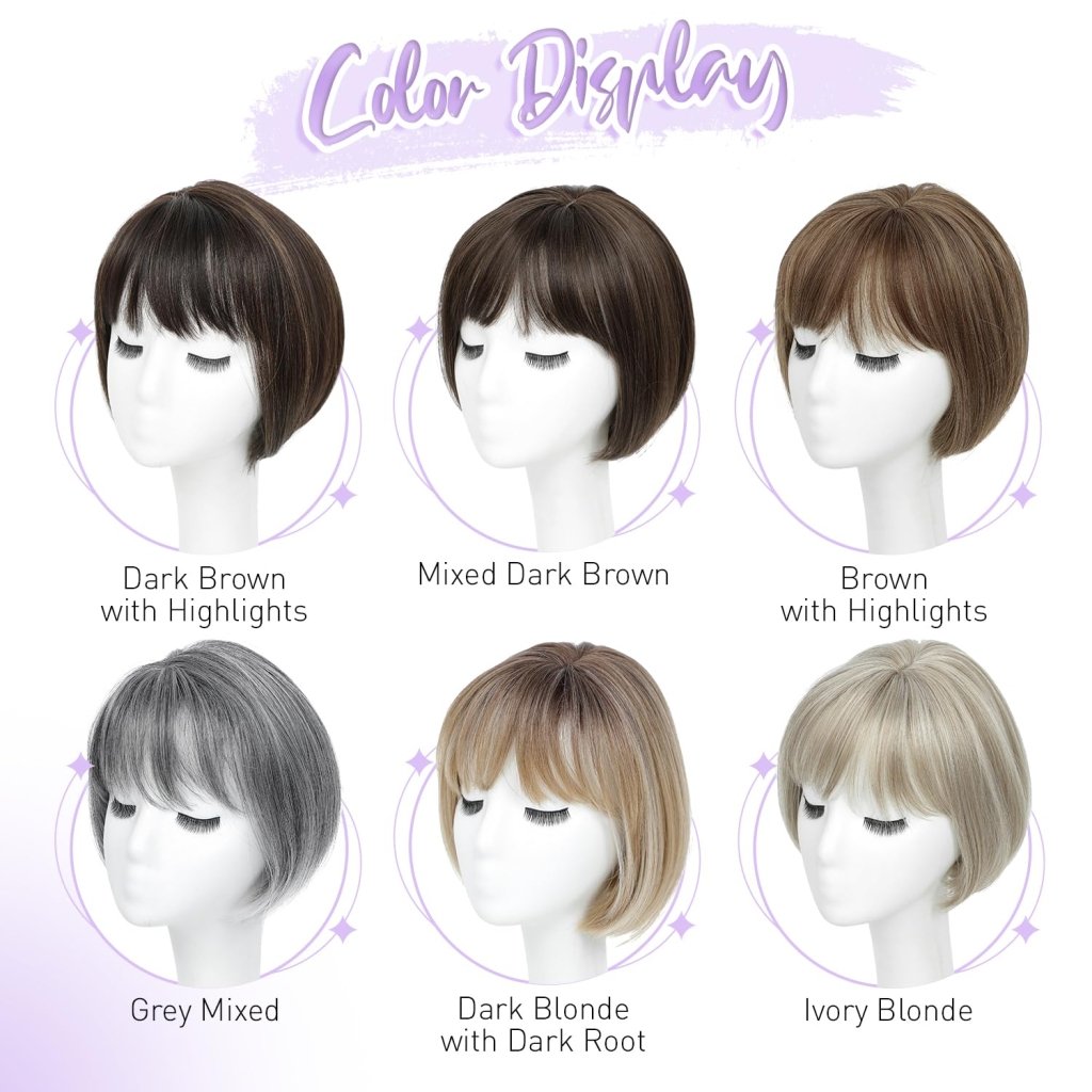 Human Hair Pieces Short Bob Hair Toppers with Bangs Side Part Hair
