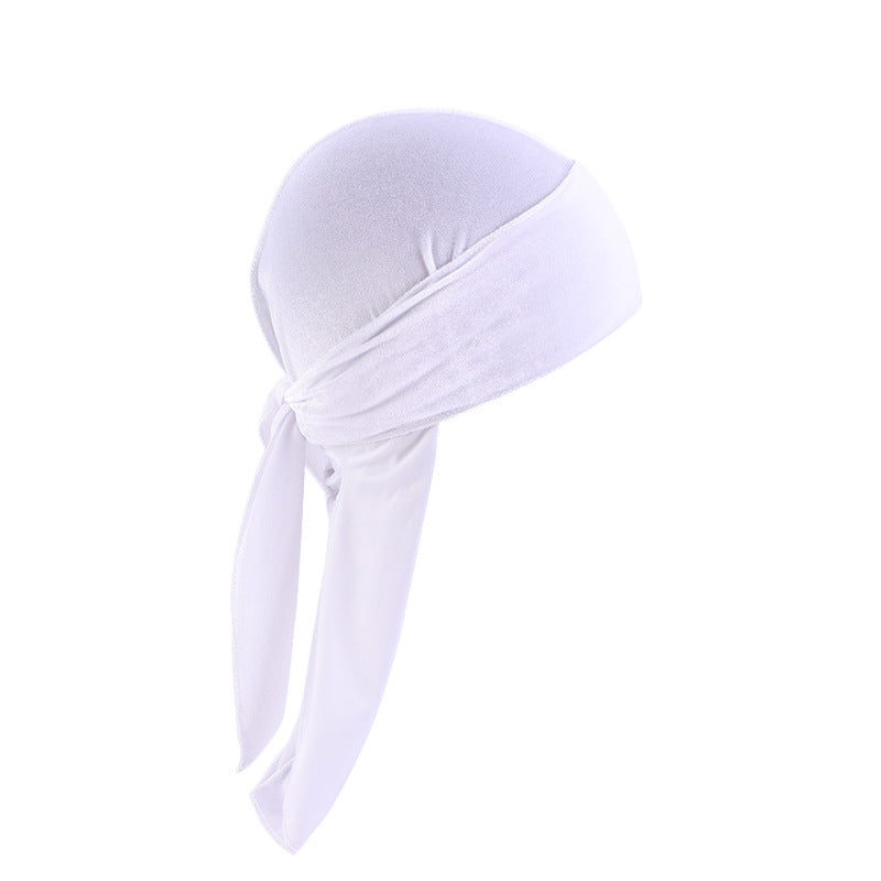 European and American fashion Korean velvet long tail pirate hat strap turban hat hip hop Cape velvet durags