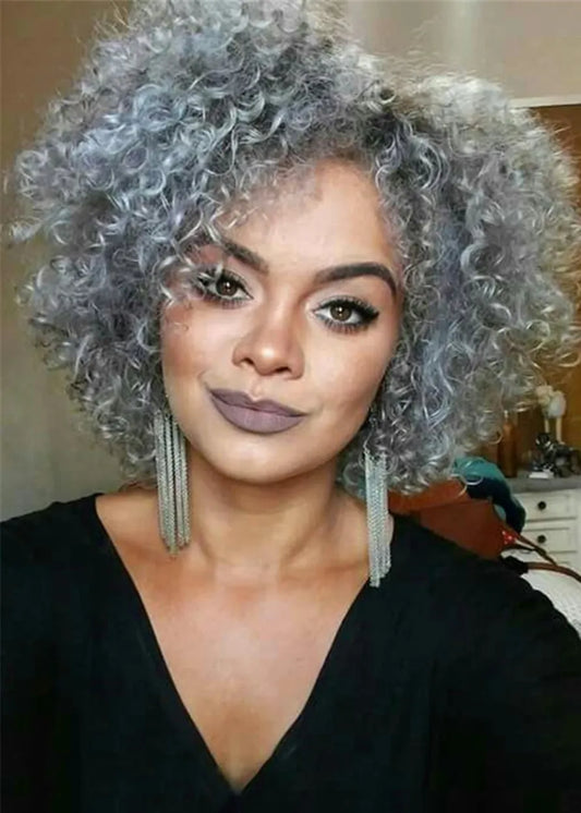 Parrucche sintetiche senza cappuccio con riccioli crespi sale e pepe da 12 pollici