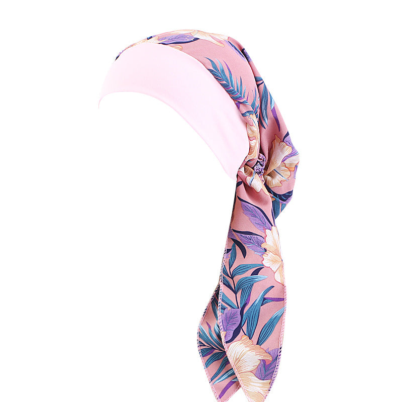 Ethnic Style Tie Tape Cap Elastic Wide Ribbon Baotou Cap Chemotherapy Cap Household Cap JDT-329C