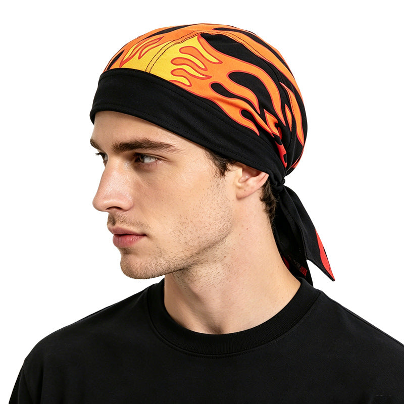 New Flame Print Pirate Hat for Men and Women, Hip-Hop Street Dance Ribbon Headwrap, Cycling Hat Jdd-09E
