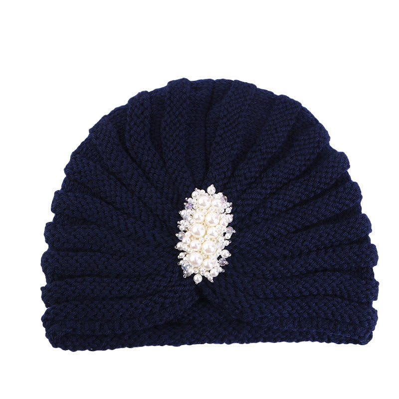 Cross-Border New Autumn and Winter Pearl Diamond Accessories Woolen Turban Hat Ethnic Style Warm Pullover Hat Jdm-138E
