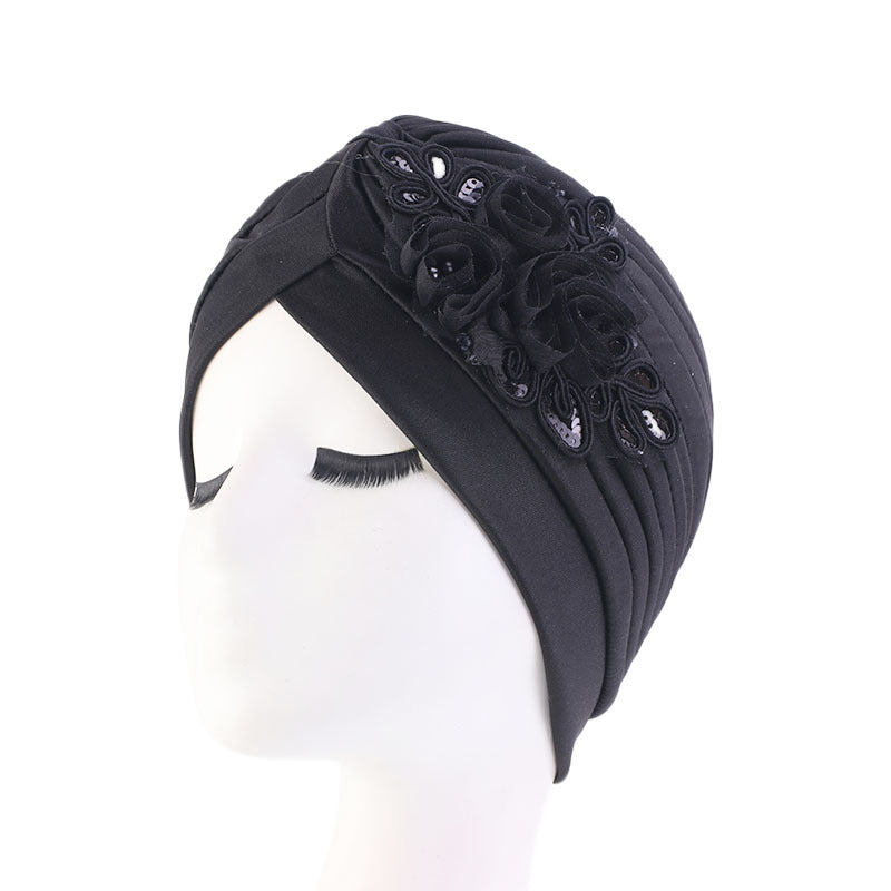 Cross-border supply fashion street shot flower bag head hat solid color pleated Indian hat ethnic hat TJM-24X