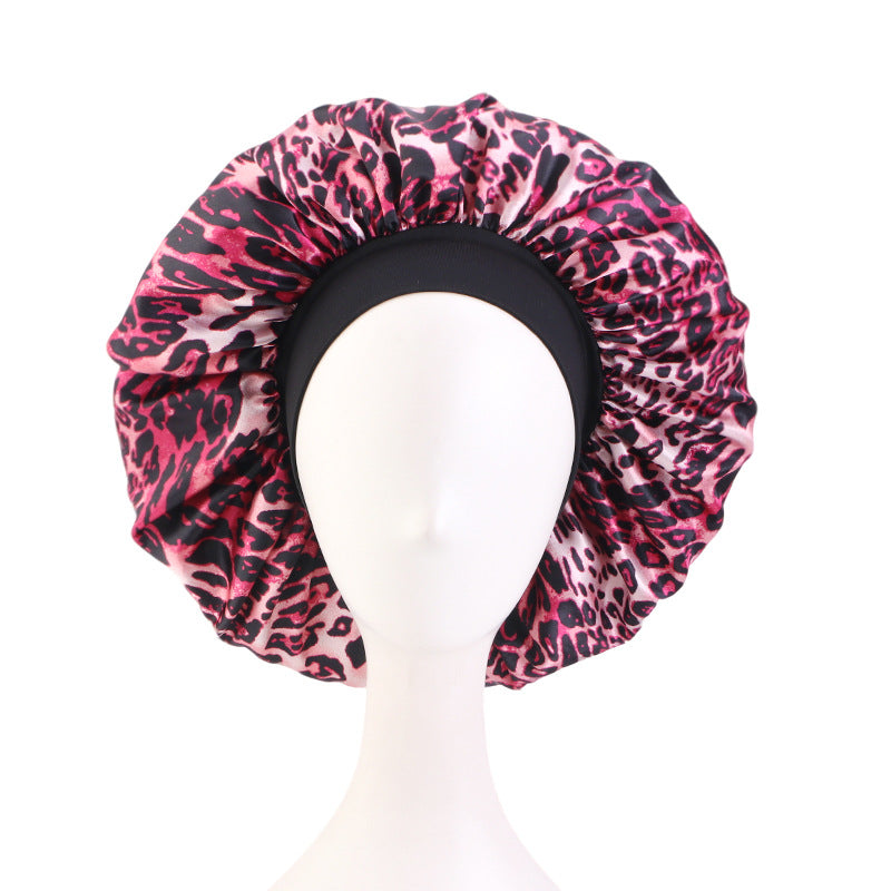 New Cross-Border Leopard Print Elastic Headband Sleep Cap Satin Hairdressing Round Cap Head Wrap Jdb-301A-4