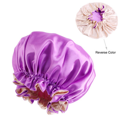 Double Layer Large Lace Nightcap Satin Round Hat Beauty Salon Makeup Hat Chemotherapy Cap