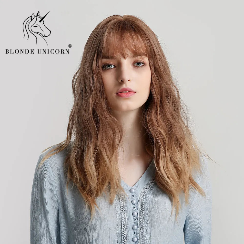 20 Inch Long long-brown-wavy-synthetic-hair-with-bangs-women-wig-20-inches – WigKiss