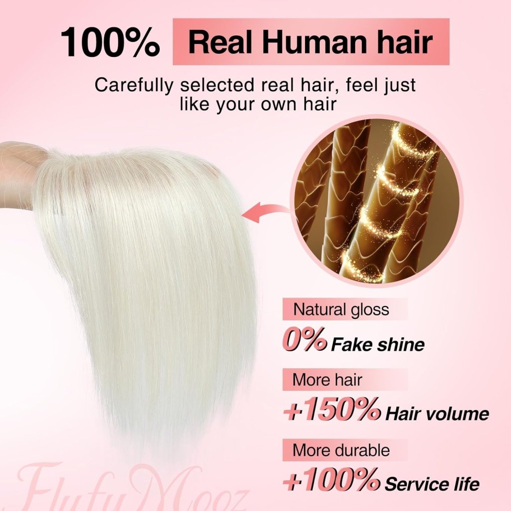 Human Hair Toppers for women 10 Inch Clip in Bangs 100％ Human Hair Toppers for Thinning Hair Cover Hair Pieces with Silk Base-Silver White