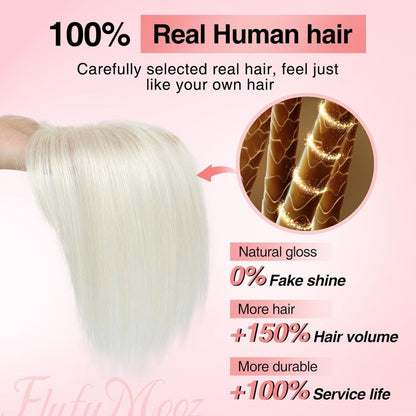 Human Hair Toppers for women 10 Inch Clip in Bangs 100％ Human Hair Toppers for Thinning Hair Cover Hair Pieces with Silk Base-Silver White