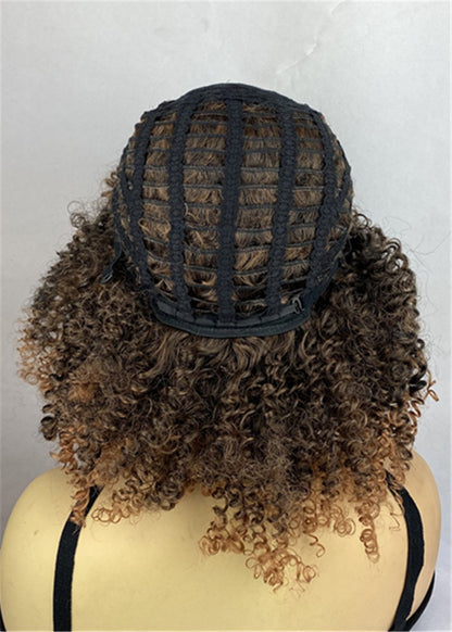 Braune Afro-Perücke für Damen, Kunsthaar, kappenlos, verworren, lockig, 14 Zoll, 130 % Perücken