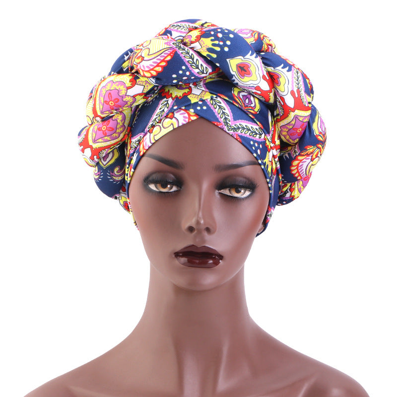 African Hot Sale Printed Stereo Sponge Twist Braid Tape Hat Black Turban Hair Care Hat JDT-488B